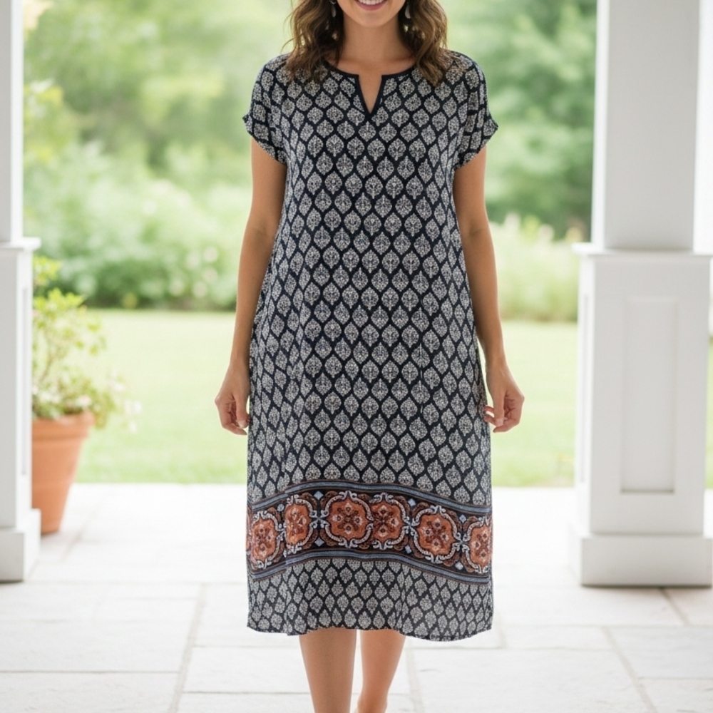 The Limited Navy and White Patterned Midi Dress